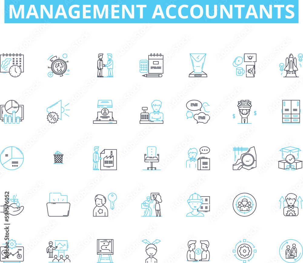 Management accountants linear icons set. Analysis, Budgeting, Compliance, Decision-making, Efficiency, Financial, Forecasting line vector and concept signs. Governance,Growth,Innovation outline Management accountants linear icons set. Analysis, Budgeting, Compliance, Decision-making, Efficiency, Financial, Forecasting line vector and concept signs. Governance,Growth,Innovation outline