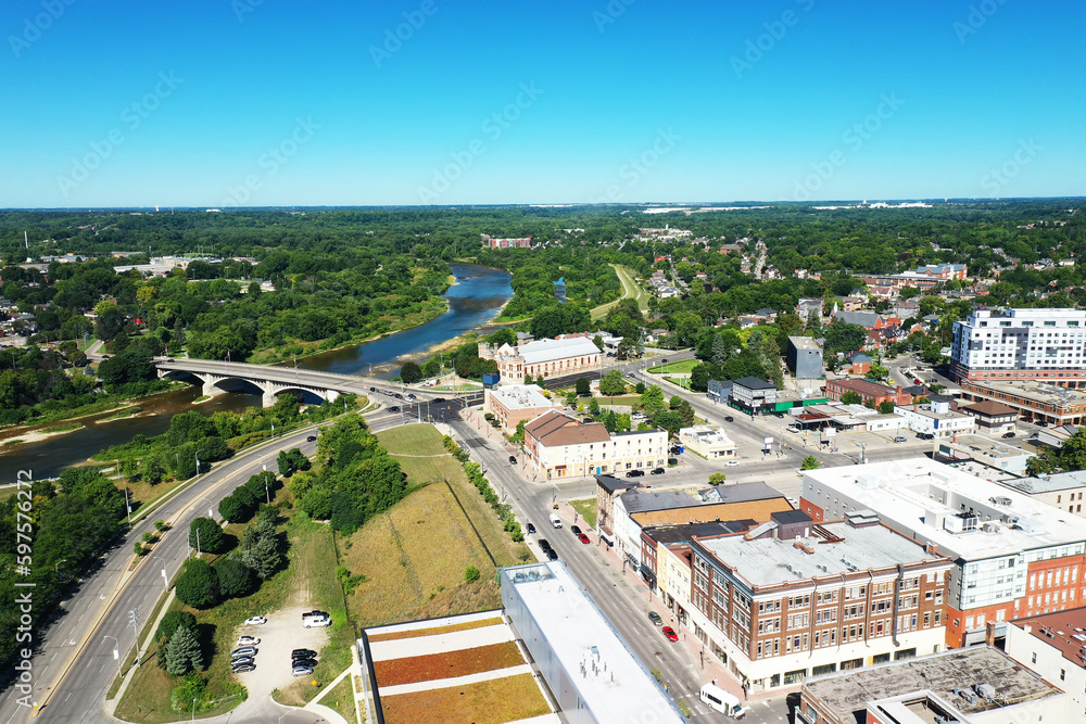 Aerial view of Brantford, Ontario, Canada in summer