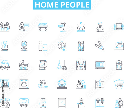 Home people linear icons set. Family, Housemates, Co-habitants, Parents, Children, Roommates, Neighbors line vector and concept signs. Partners,Spouses,Grandparents outline illustrations
