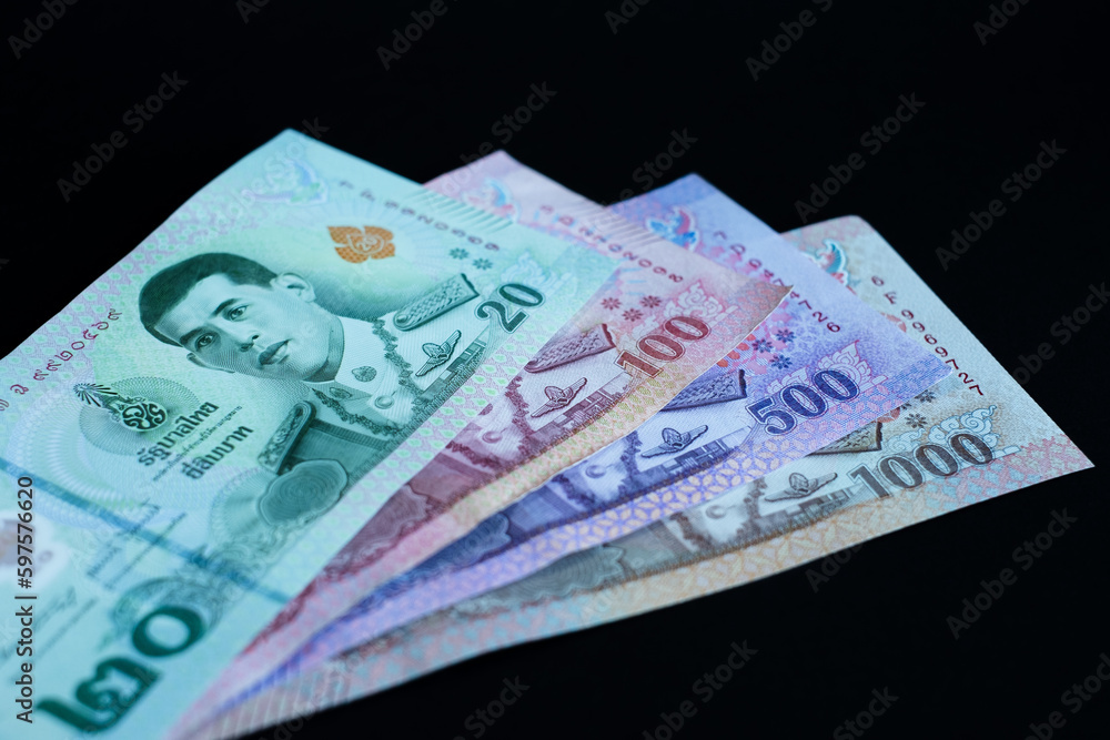 Thai baht banknotes. Cash money of Thailand. Thai economy and financial system concept. Thai baht banknotes. Cash money of Thailand. Thai economy and financial system concept.
