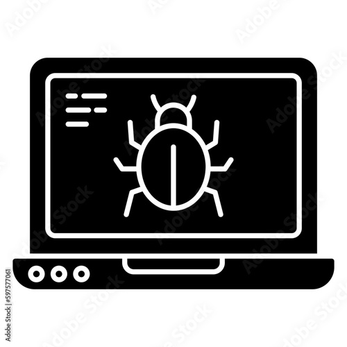A flat design icon of infected laptop 