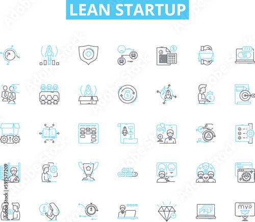 Lean startup linear icons set. Agility, Innovation, Validation, Iteration, Growth, Risk, Minimum line vector and concept signs. Viable,Product-market fit,Customer-centric outline illustrations