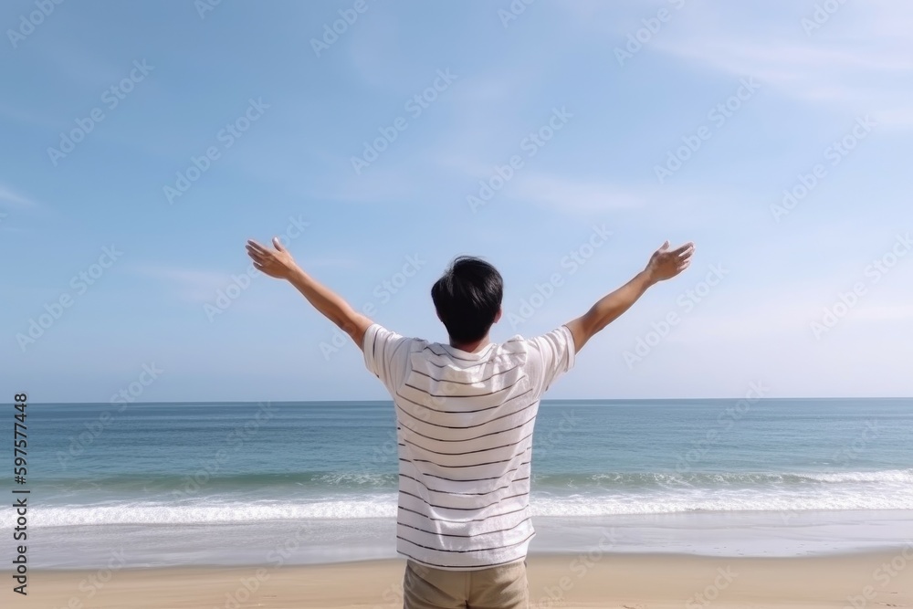 Back view of happy man. Generate Ai Back view of happy man. Generate Ai