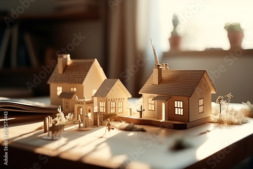 Conceito de investimento imobiliário, imagem de modelo de casa pequena em cima da mesa