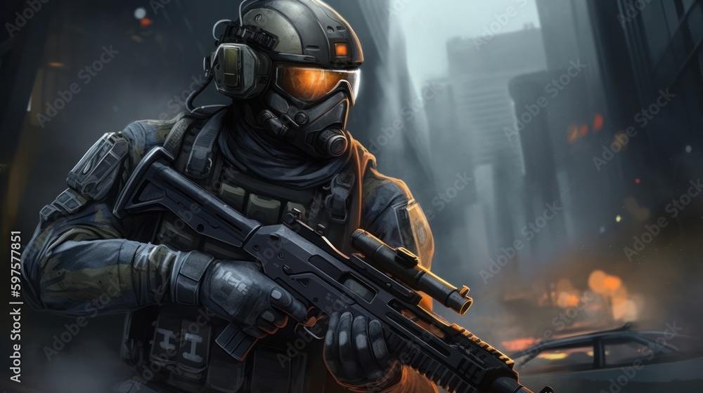 Fototapeta premium First Person Shooter Game Art FPS Wallpaper Background