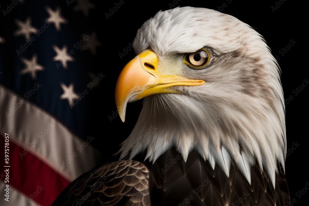 Fototapeta premium Bald eagle american flag. Generate Ai