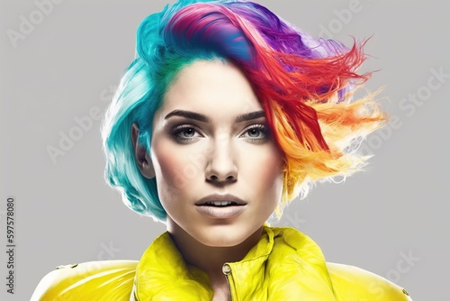 Wallpaper Mural Beautiful woman with colorful hair and makeup. Beautiful face.GENERATION Ai Torontodigital.ca