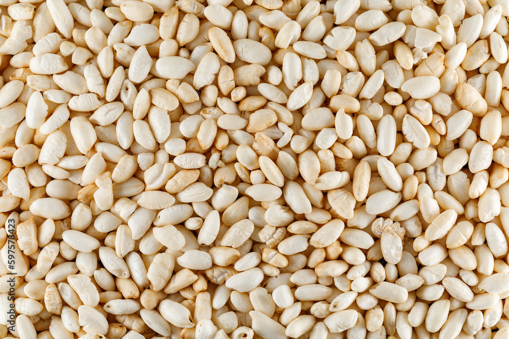 Crisped puffed rice cereal as background texture - close-up Crisped puffed rice cereal as background texture - close-up