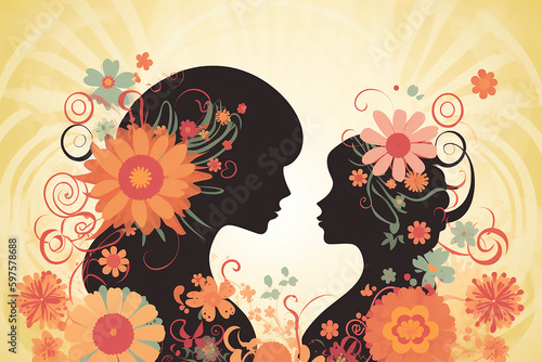 Mother and Daughter silhouette vector art for Mother s Day