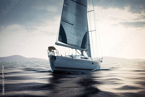 White sailboat in sea. Digitally generated AI image © 0livia