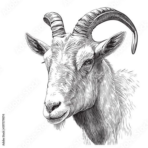 Goat face hand drawn sketch Vector illustration Farming