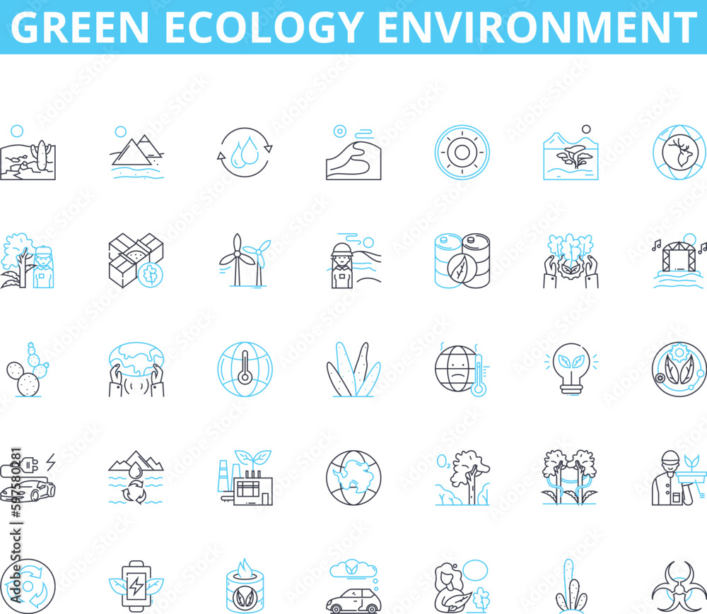 Green ecology environment linear icons set. Sustainability, Recycling, Renewable, Conservation, Organic, Biodiversity, Eco-friendly line vector and concept signs. Composting,Solar,Greenhouse outline