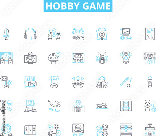 Hobby game linear icons set. Chess, Scrabble, Monopoly, Risk, Catan, Dungeons, Cards line vector and concept signs. Poker,Mahjong,Dominoes outline illustrations © Nina