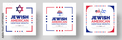 Jewish American Heritage Month social media post banner design template set. Jewish American Heritage Month background or banner design template celebrated in may
