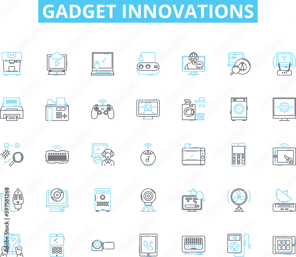 Gadget innovations linear icons set. Smartwatch, Augmented, Virtual, Automated, Intelligent, Wearables, Nanotechnology line vector and concept signs. Drs,G,Holographic outline illustrations