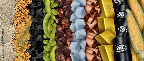 Commodity And Commodities and economic goods and natural resources or goods to trade or exchange as a stock market trading as crude oil coffee beans copper gold