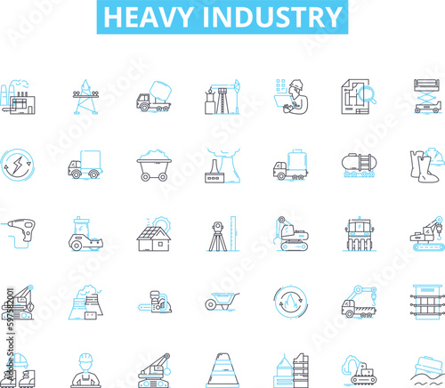 Heavy industry linear icons set. Metallurgy, Mining, Manufacturing, Steel, Refining, Machining, Foundry line vector and concept signs. Forging,Casting,Welding outline illustrations