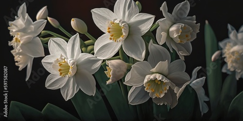 Floral macro of paperwhite daffodils Generative AI photo