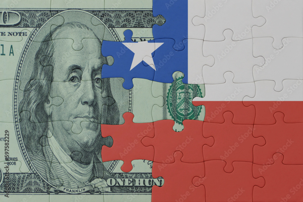 puzzle with the national flag of chile and dollar money banknote. macro.concept.