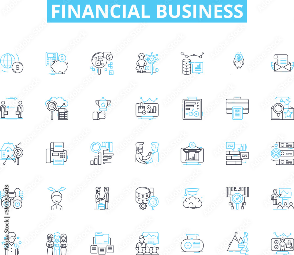 Financial business linear icons set. Investments, Accounting, Banking, Wealth, Mortgage, Securities, Capital line vector and concept signs. Retirement,Budgeting,Taxes outline illustrations