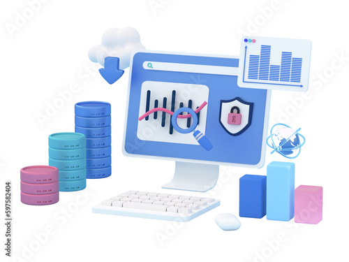 BIG Data analytics and security concept. Importance of protecting sensitive data while utilizing tools like machine learning and predictive modeling to inform decision-making. 3d render illustration