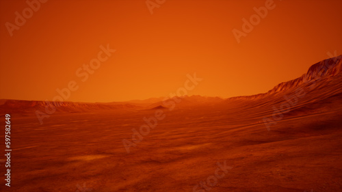 Panorámica del horizonte de Marte, el planeta rojo y árido, 3d photo