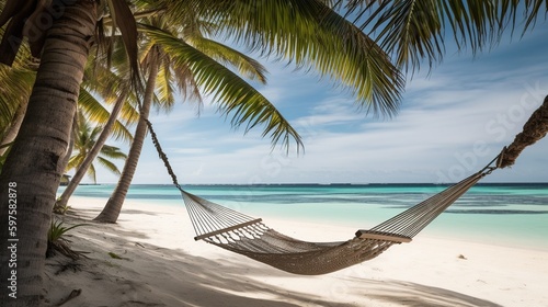 hammock on the beach. Generative AI. © Fabian
