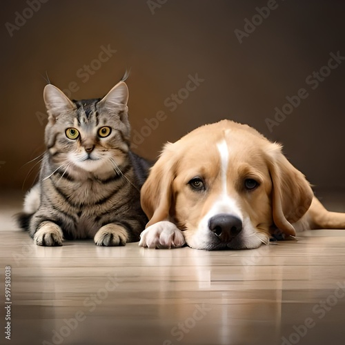 Cat and dog posing - AI generated