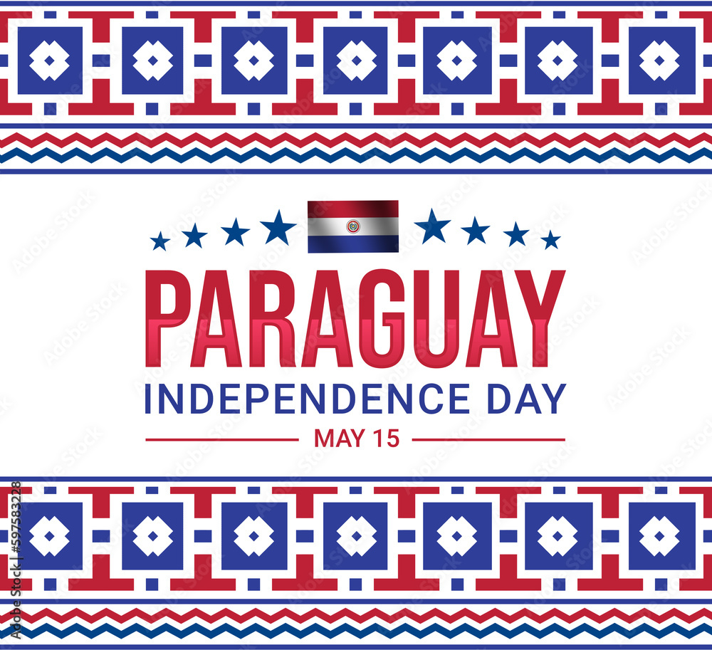 Paraguay Independence Day backdrop design with typography and traditional border design