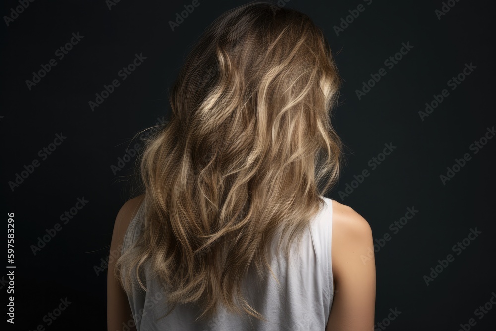 Woman from behind with layered haircut, featuring long and flowing layers or shorter choppy layers, perfect for adding texture and movement to any hairstyle - Generative AI Woman from behind with layered haircut, featuring long and flowing layers or shorter choppy layers, perfect for adding texture and movement to any hairstyle - Generative AI