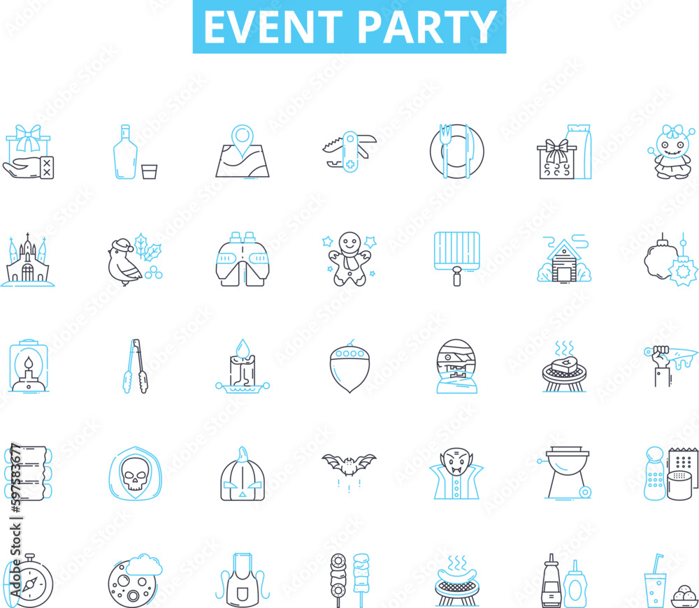 Event party linear icons set. Celebration, Festivity, Gathering, Banquet, Extravaganza, Revelry, Socializing line vector and concept signs. Bash,Shindig,Fte outline illustrations Event party linear icons set. Celebration, Festivity, Gathering, Banquet, Extravaganza, Revelry, Socializing line vector and concept signs. Bash,Shindig,Fte outline illustrations