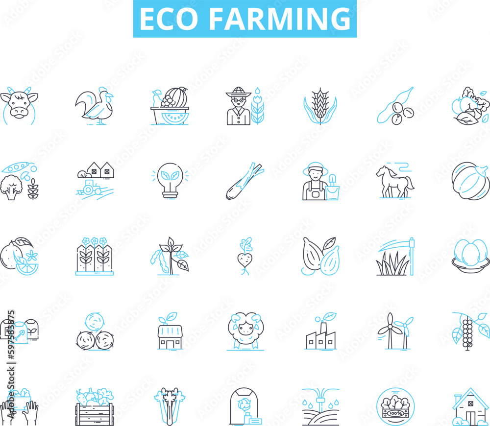 Eco farming linear icons set. Sustainability, Organic, Permaculture, Regenerative, Soil, Biodiversity, Agroforestry line vector and concept signs. Compost,Biodynamic,Local outline illustrations Eco farming linear icons set. Sustainability, Organic, Permaculture, Regenerative, Soil, Biodiversity, Agroforestry line vector and concept signs. Compost,Biodynamic,Local outline illustrations