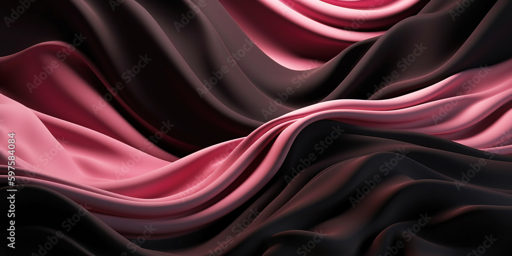 Fototapeta premium Abstract Background with 3D Wave black and pink Gradient Silk Fabric. Generative Ai