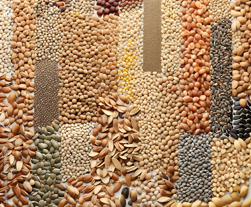 Obraz premium Multitude of various seeds on neutral white background