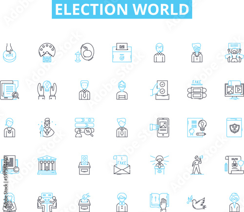 Election world linear icons set. Candidates, Voting, Ballot, Democracy, Campaign, Electiering, Electorate line vector and concept signs. Incumbent,Debate,Polling outline illustrations