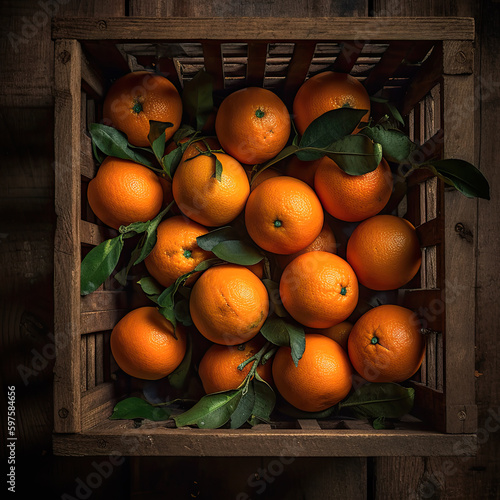 Fresh Oranges in a Wooden Crate-Generative AI