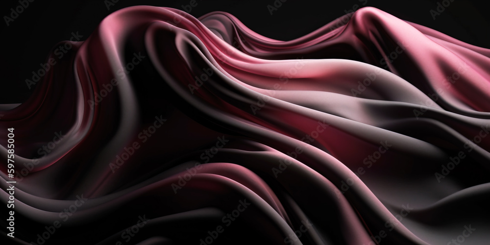 Fototapeta premium Abstract Background with 3D Wave black and pink Gradient Silk Fabric. Generative Ai