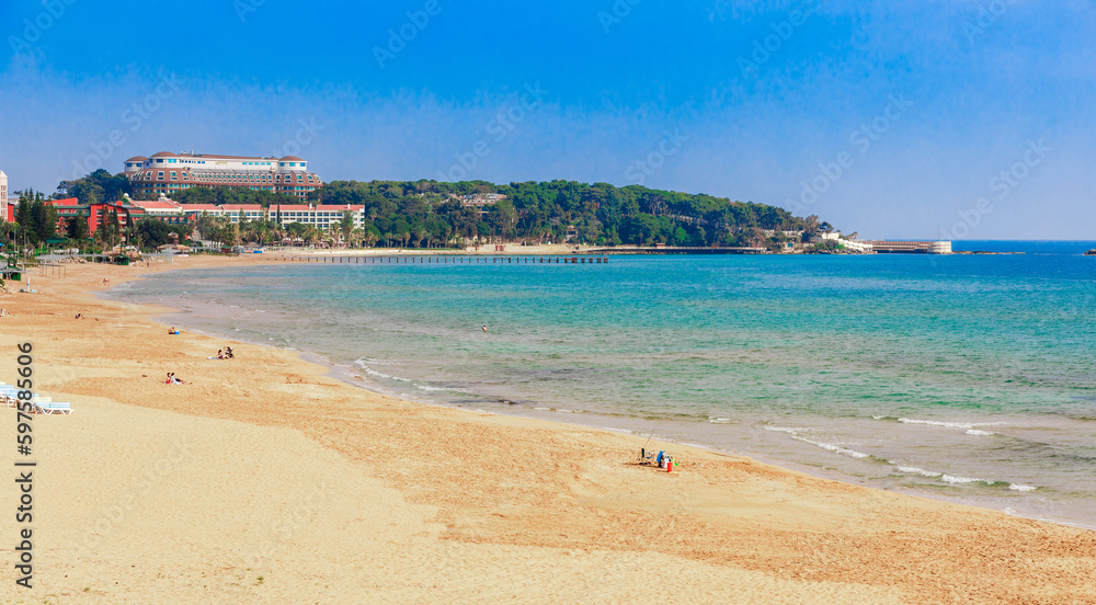 Beach near Alanya, Antalya, Turkey. Sunny summer, sand and blue sea