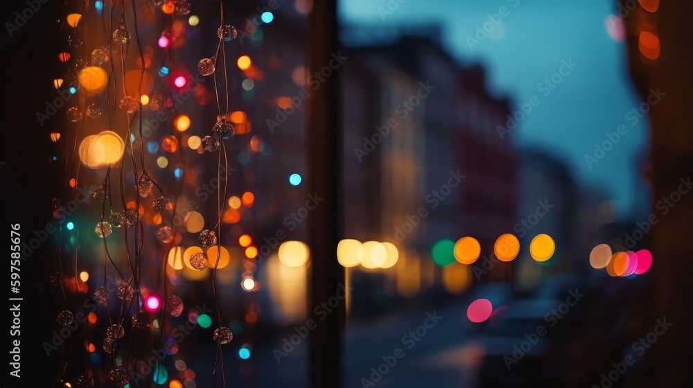 Colorful bokeh lights in the city. Generative ai