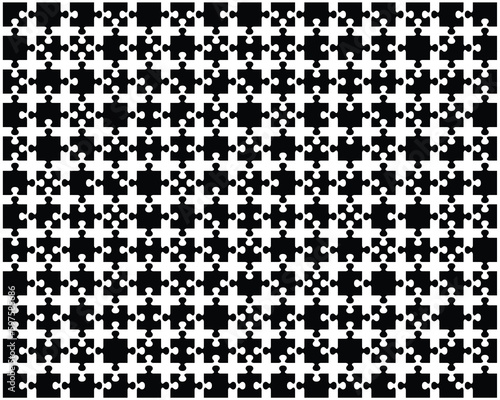 Separate pieces of a big black puzzle on a white background