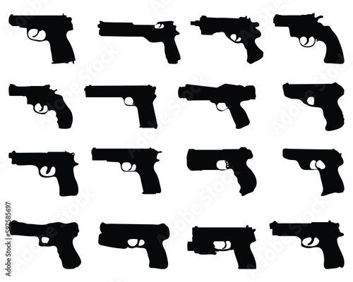 Black silhouettes of pistols on a white background
