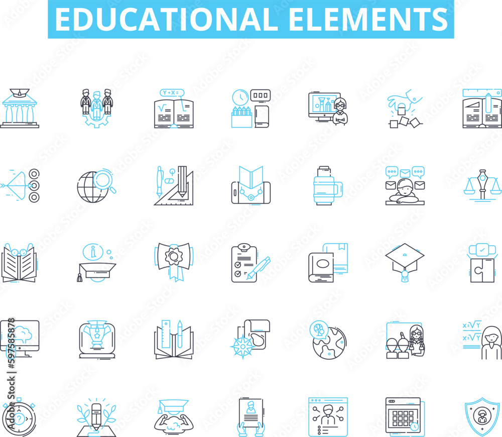 Educational elements linear icons set. Curriculum, Lesson plans, Assessments, Teaching, Learning, Instruction, Textbooks line vector and concept signs. E-learning,Resources,Pedagogy outline Educational elements linear icons set. Curriculum, Lesson plans, Assessments, Teaching, Learning, Instruction, Textbooks line vector and concept signs. E-learning,Resources,Pedagogy outline