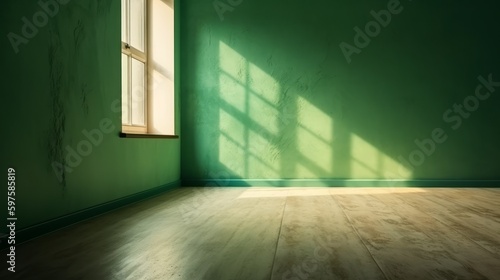 Empty room corner of dark pastel matte paint green. Generative ai