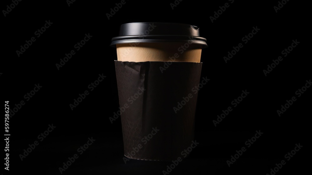 Paper cup of coffee on black background. Generative ai Paper cup of coffee on black background. Generative ai