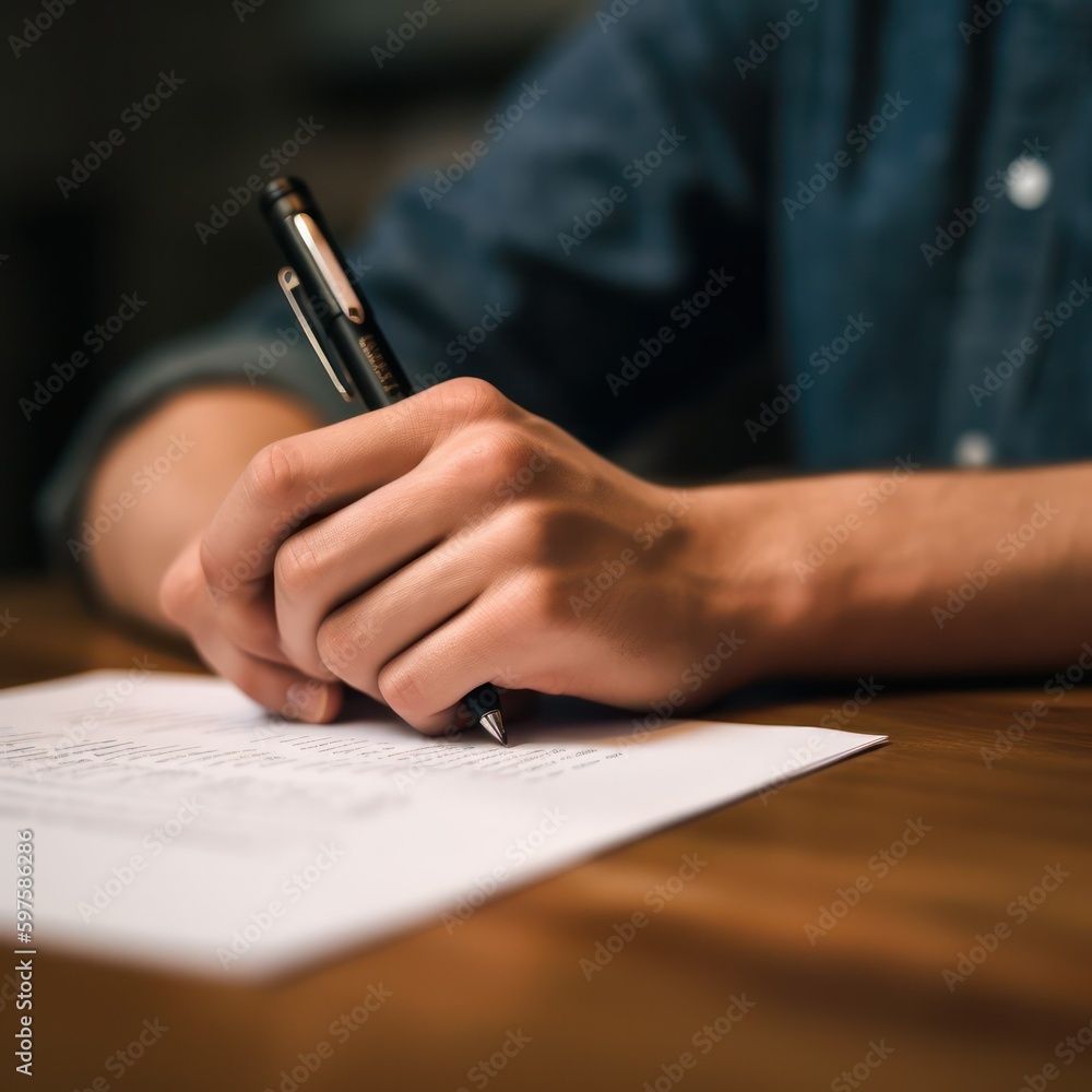 close-up hands filling out some document or signing it.hands signing documents. Generative AI close-up hands filling out some document or signing it.hands signing documents. Generative AI