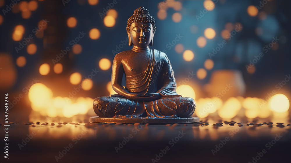Buddha statue with golden bokeh background. Generative AI
Buddha statue with golden bokeh background. Generative AI