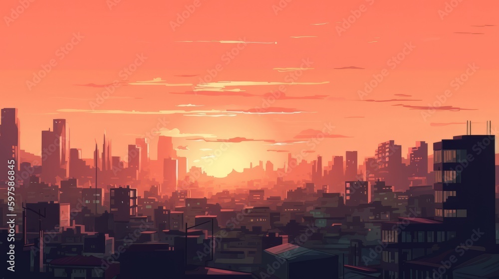 World Cities Day concept sunset sky with city rooftop. Generative ai