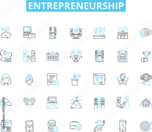 Entrepreneurship linear icons set. Innovation, Risk-taking, Visionary, Resilience, Creativity, Marketability, Ambition line vector and concept signs. Adaptability,Success,Leadership outline