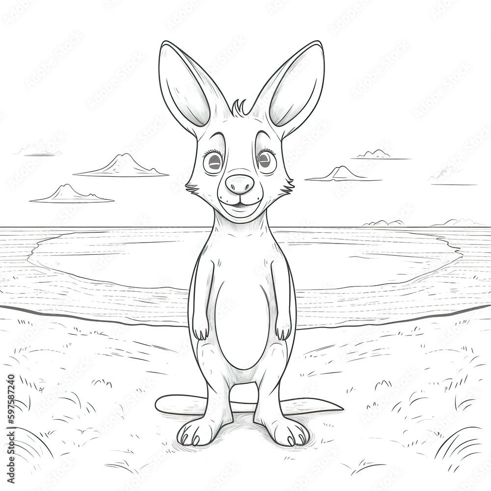 Kids coloring page of a kangaroo on the beach that is blank and