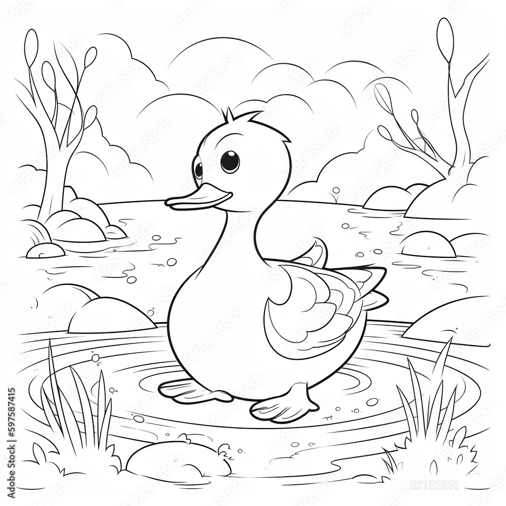 kids-coloring-page-of-a-duck-on-the-pond-that-is-blank-and-downloadable